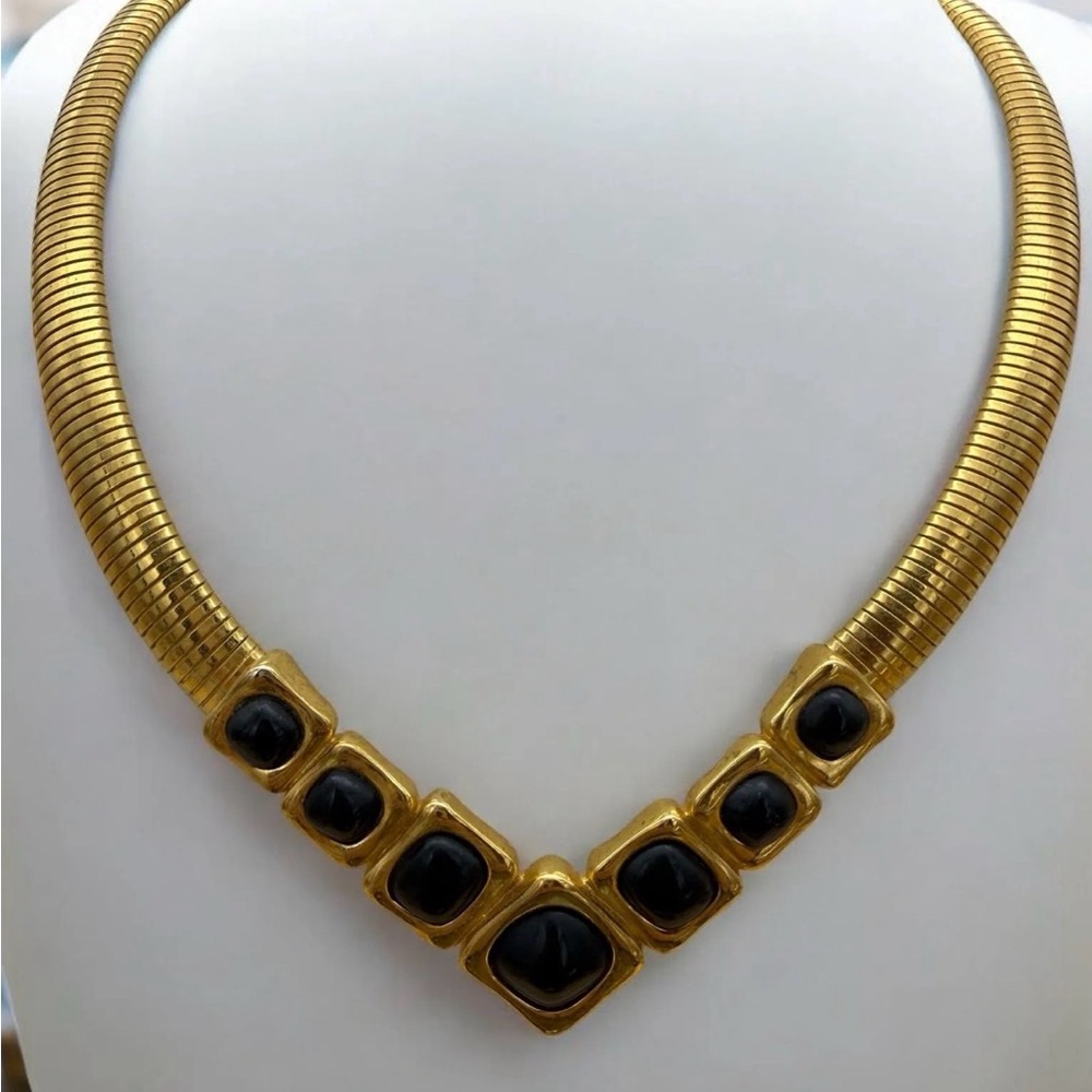 Vintage Signed Trifari Gold and Black Statement Collar Necklace